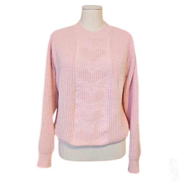 Pastel Pink Heart Motif Knit Sweater Pullover Soft Coquette Fairy Size L - Picture 1 of 10